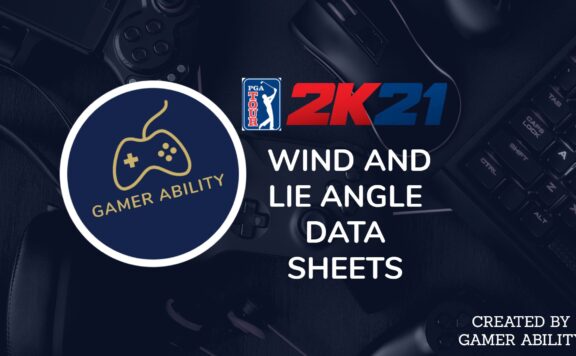 Featured image of Gamer ability logo and controllers in background. Text in image says PGA TOUR @k21 wind and lie angle data sheets created by gamer ability