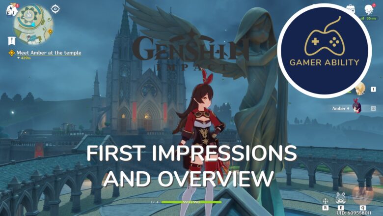 Genshin Impact First Impressions screenshot of Amber in front of Mondstadt Cathedral