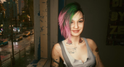 Judy Alvarez Cyberpunk 2077 Screenshot smiling in apartment