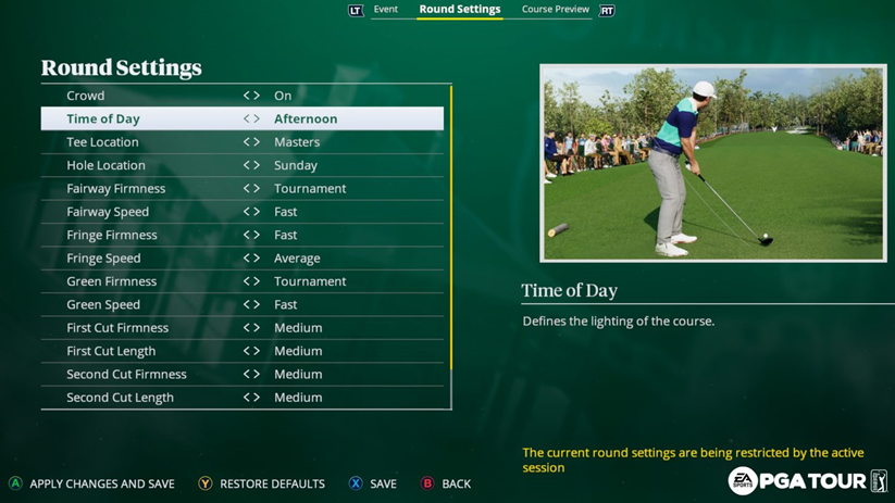 Image of All Course Customization Settings in EA Sports PGA Tour 2023
